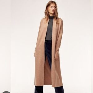 Babaton 91% Merino Wool Women's Tan Long Cardigan Sweater Pockets